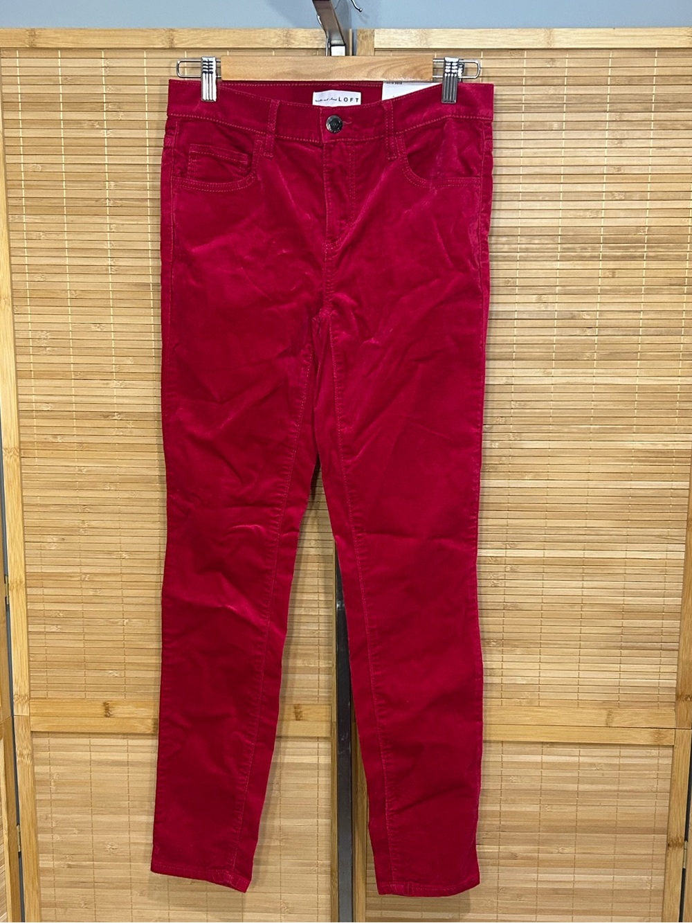 LOFT woman’s size zero velvet dark pink fuchsia skinny slacks pants jeans NEW